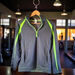 Badger Sport Quarter-Zip Performance Pullover – Gray with Neon Green Accents...